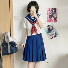 樱花家族jk制服【粗白一本】花绀双胸挡校供感水手服短袖夏服套装