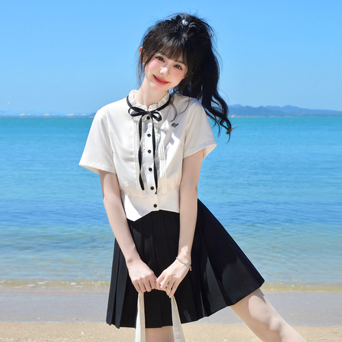 制服收腰短袖玫瑰巡礼上衣学院风