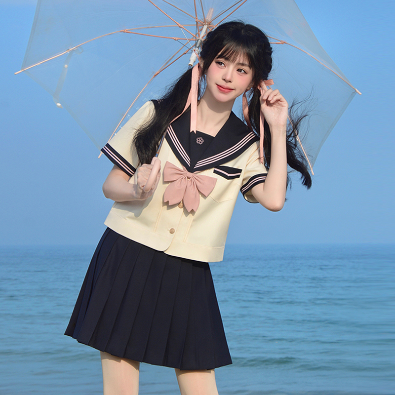 京荷高灰粉三本甜美水手服套装