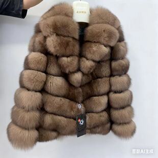 狐狸毛紫貂满天星颜色西服领横排中长款皮草外套时尚年轻