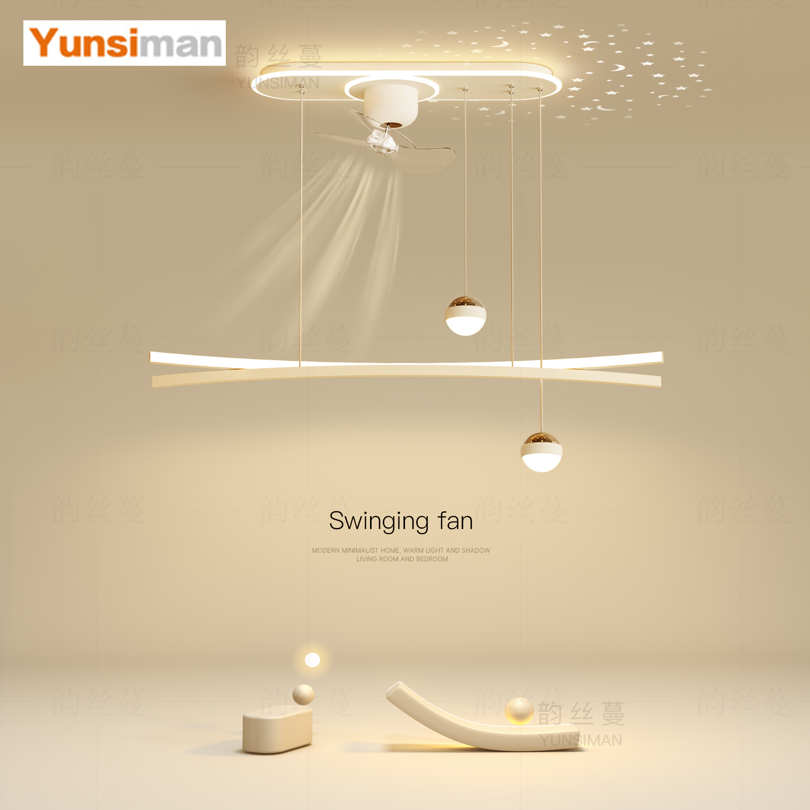 创意led吊灯风扇灯简约现代餐厅灯餐桌吧台灯客厅卧室灯中山灯具