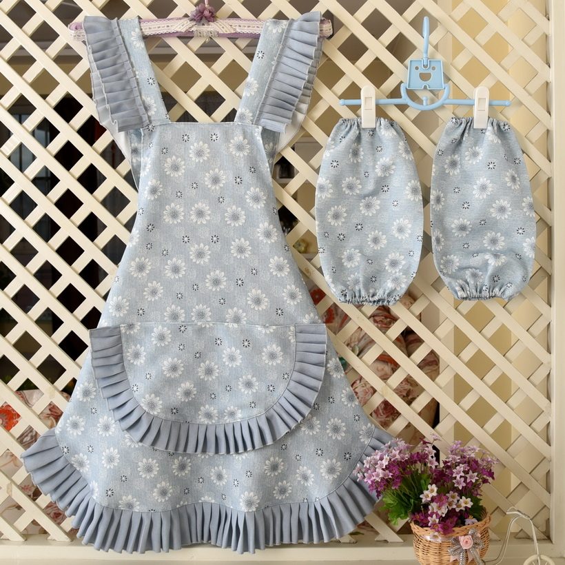 家美逸厚布料围裙韩版办公学习女士厨房反穿衣服做饭田园女孩裙围