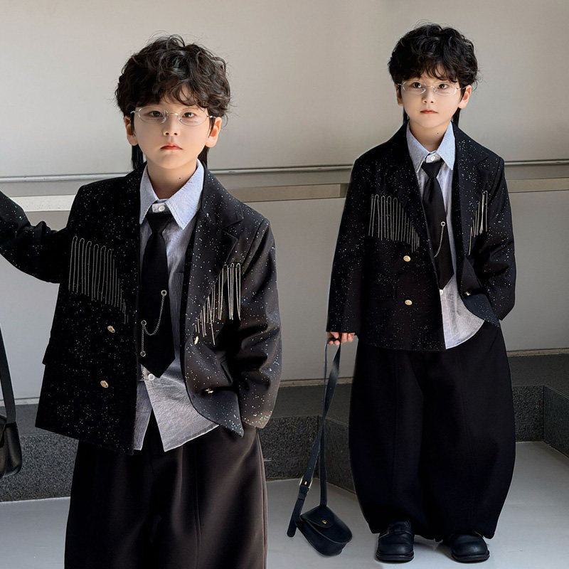 儿童西装休闲英伦男童礼服套装秋冬新款高级花童主持生日演出外套