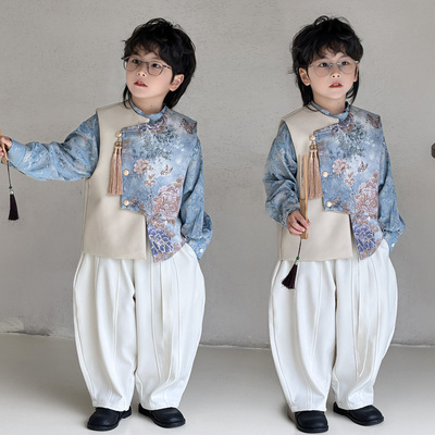 男童汉服马甲国风新中式儿童唐装套装秋装宝宝生日礼服帅气演出