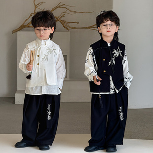 男童汉服套装 儿童唐装 国风新中式 刺绣马甲休闲帅气演出服 春秋新款
