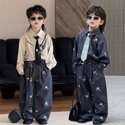 男童衬衣英伦雪纺裤子套装春装