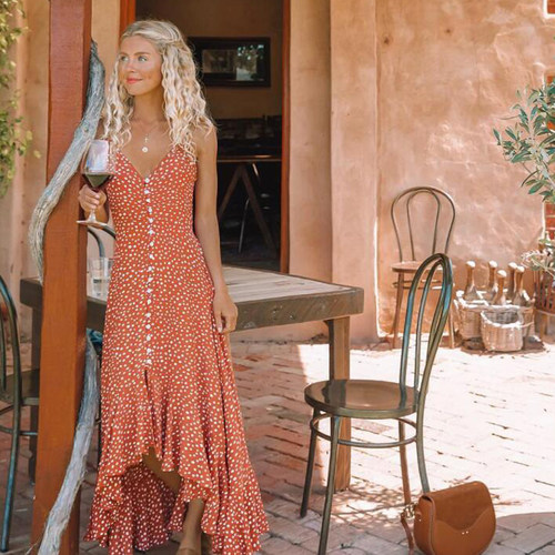 Womens Boho Maxi Dress Girls Summer Strap Dot Beach Sundress