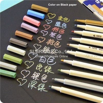 10 colors sta metallic pen for black paper cup glass art su