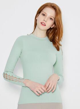 ladies sport sweat gym shirt瑜伽健身运动长袖上T恤衣镂空女秋