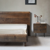 朴室中古风侘寂风原木实木床复古烟熏法国橡木双人床主卧床