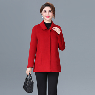 双面羊绒大衣女短款妈妈装韩版新款中老年秋冬羊毛呢子外套  高端