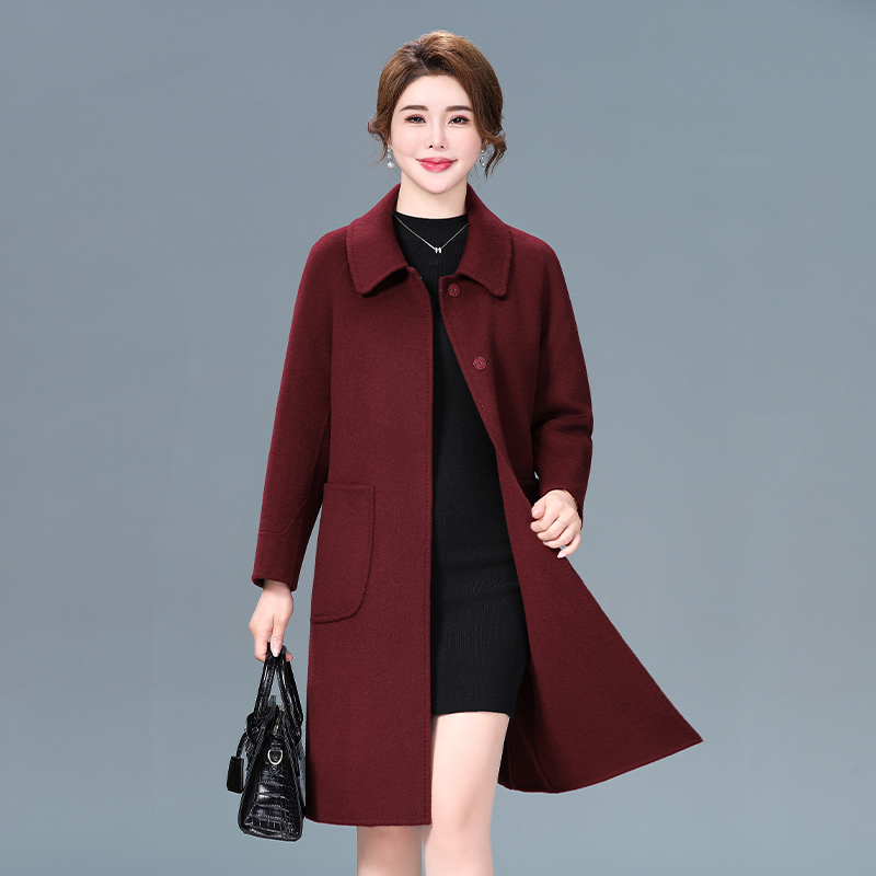 喜妈妈冬装双面呢羊绒大衣中年高端品牌时尚喜婆婆贵夫人毛呢外套
