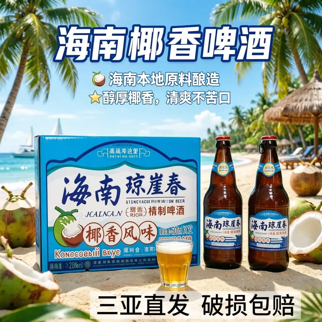 琼崖春椰香风味啤酒500ml*12瓶 高端浑浊型醇香精制海南椰香啤酒