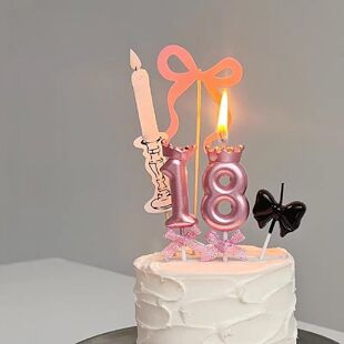 皇冠粉色生日蝴蝶结数字蜡烛创意网红生日蛋糕装饰儿童手工周岁