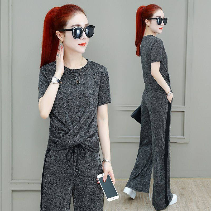 leisure time motion Two piece set summer 2021 new pattern Korean Edition fashion Split ends Wide leg pants Paige Show thin Short sleevedin the Women's clothing/Boutique , Set/Student uniforms/Work uniforms , Fashion Set  category - from Buy2taobao.com to provide professional Taobao agent buy service
