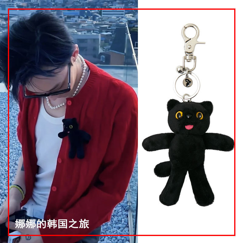 黑色卡通猫咪钥匙扣挂件配饰
