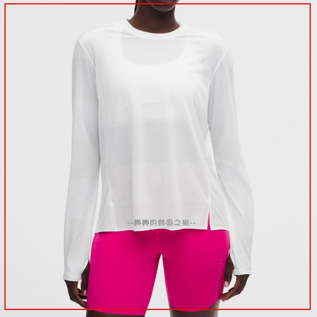 韩国代购lululemon Fast and Free纯色长袖日常休闲T恤衫 LW3KOZS