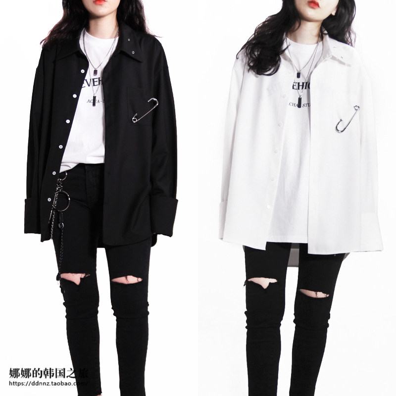 设计师品牌acha别针装饰长袖衬衫