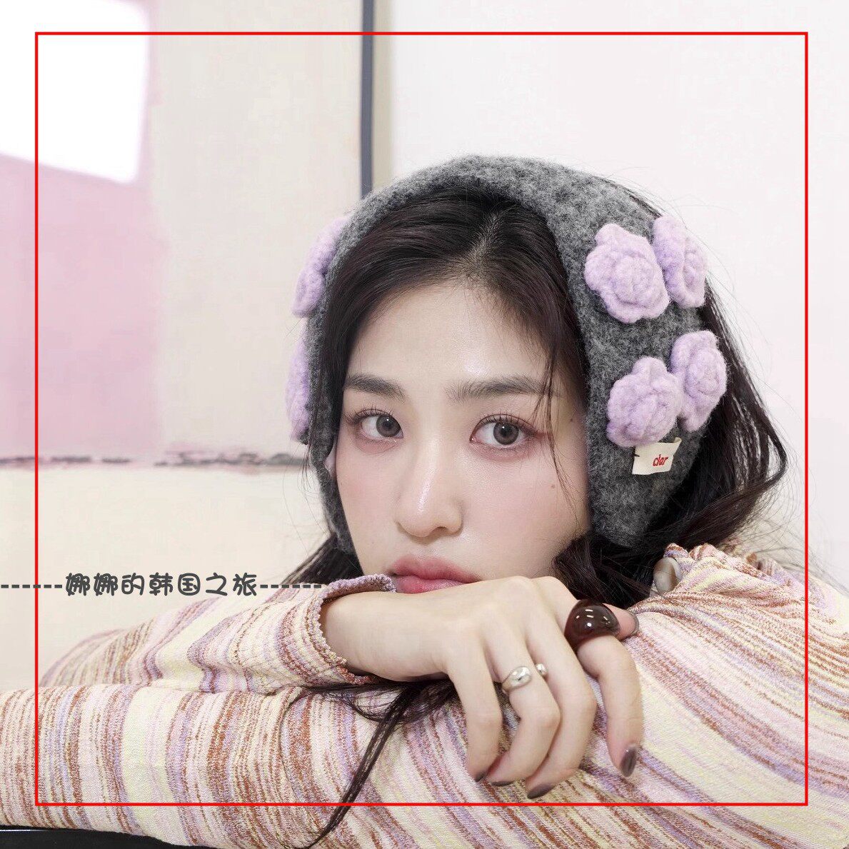 韩国代购 clor 少女可爱复古针织耳套护耳保暖耳暖 花朵装饰