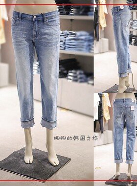 CK JENS 韩国代购直邮 23夏女中腰复古磨白做旧直筒牛仔裤J221028