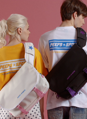 韩国正品代购PEEPS男女情侣运动休闲星星刺绣单肩斜挎背包大容量