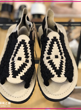 韩国正品代购Chubasco男女AZTEC沙土黄拼黑色手工编织凉鞋ins超火