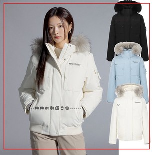 韩国代购DISCOVERY 女短款防风工装派克鹅绒毛领羽绒服DWDJ8B036