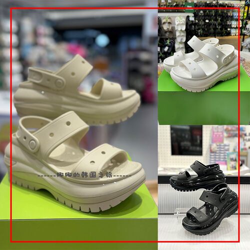 韩国代购Crocs卡骆驰 25夏女士高跟厚底洞洞鞋高跟运动拖鞋207989