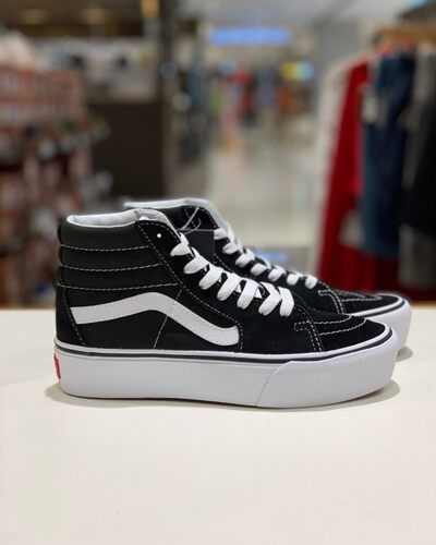 VANS黑白松糕底百搭增高帆布板鞋