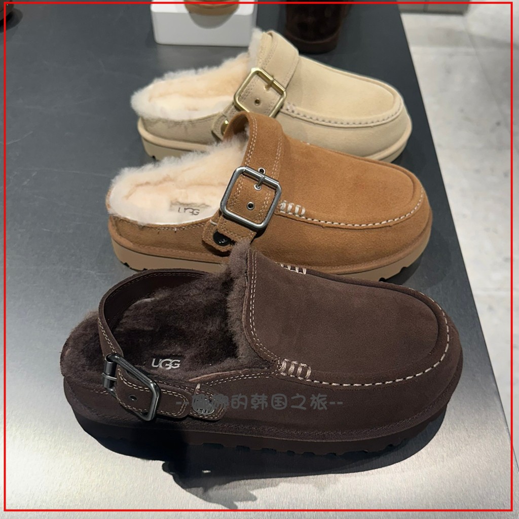 韩国代购UGG 女士平底一脚蹬毛毛包头半拖鞋休闲克罗格鞋 1180251