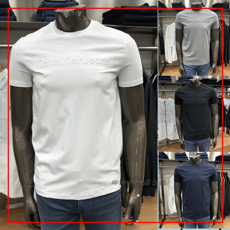 韩国代购CK JEANS男士夏季时尚潮流纯棉短袖圆领休闲T恤J319177