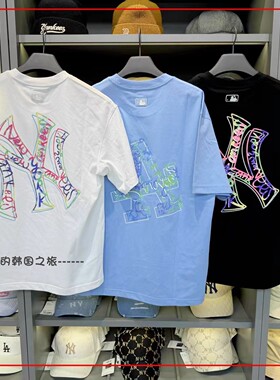 韩国代购MLB SS25情侣棉质NY大标涂鸦男士短袖t恤女3ATSB0953