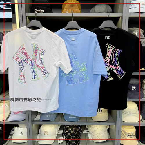 韩国代购MLB SS25情侣棉质NY大标涂鸦男士短袖t恤女3ATSB0953