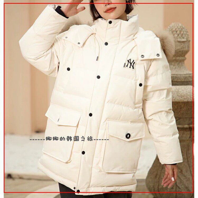韩国代购MLB 男女情侣连帽羽绒服毛领防寒鹅绒外套3ADJEC826