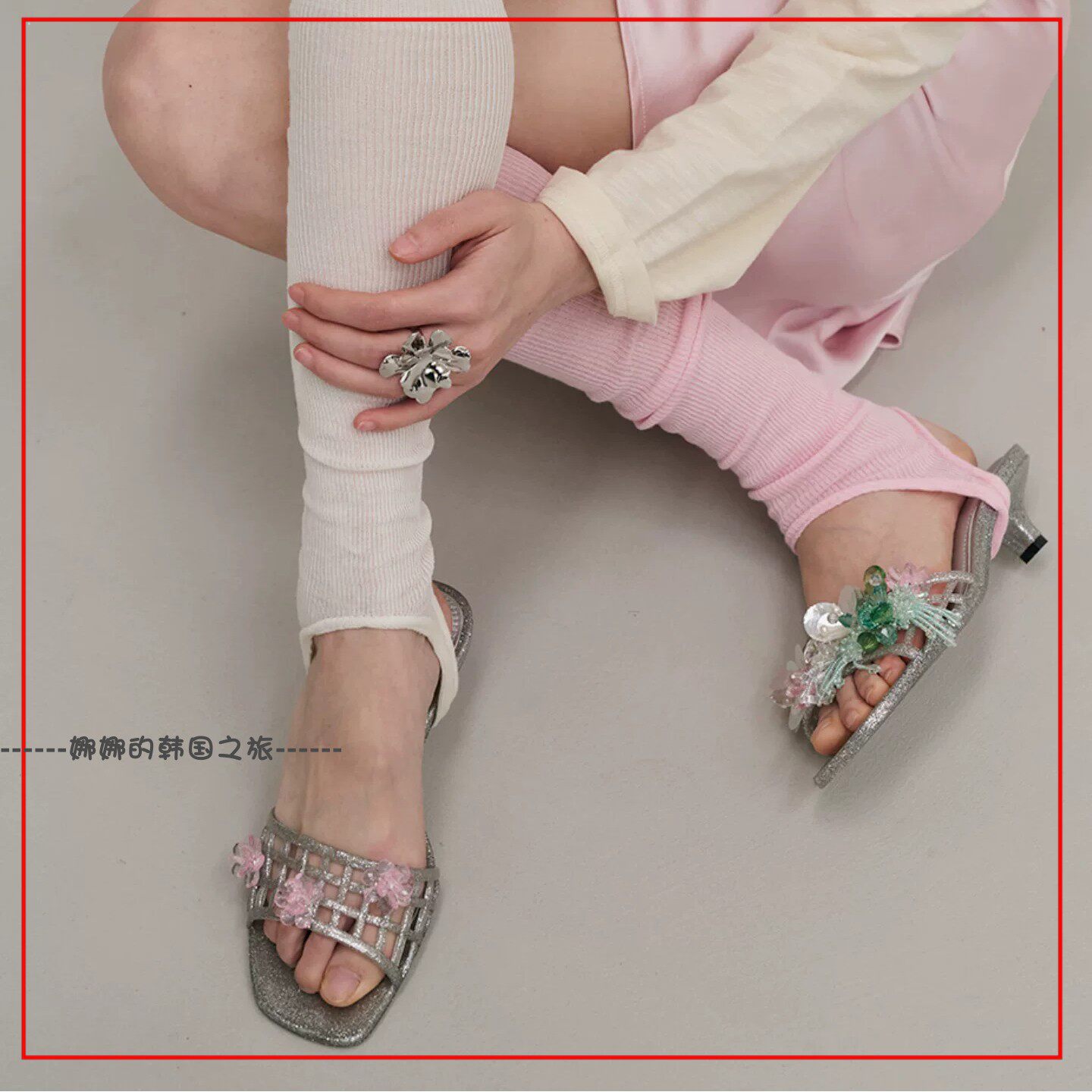 韩国代购heavenly jelly透明果冻一字拖鞋鞋花装饰凉拖鞋时装凉鞋
