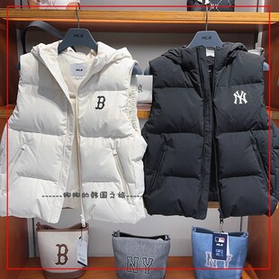 韩国代购MLB 羽绒服马甲男女保暖时尚休闲连帽情侣背心3ADVB1046