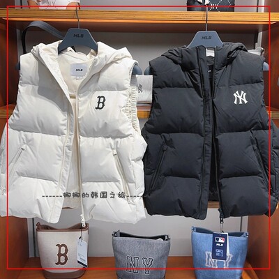 韩国代购MLB 羽绒服马甲男女保暖时尚休闲连帽情侣背心3ADVB1046