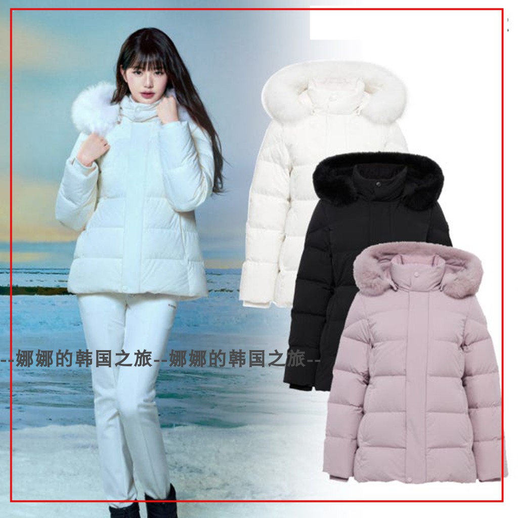韩国代购EIDER 张元英同款新款保暖狐狸毛显瘦鹅绒羽绒服DWW25532