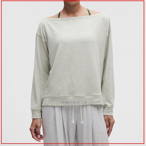 韩国代购lululemon BeCalm宽松纯色长袖T恤一字领套头卫衣LW3KGBS