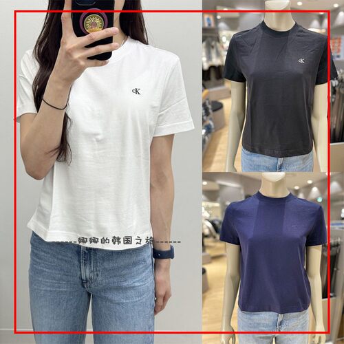 韩国直邮CK Jeans凯文克莱25女夏圆领修身小标休闲短袖T恤47A219G