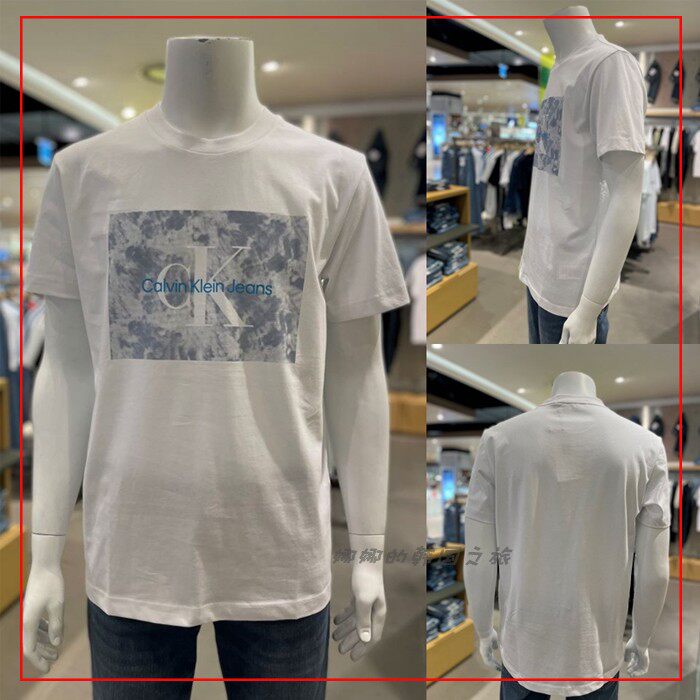 CK JEANS 韩国直邮 22秋男士圆领LOGO印花纯棉休闲短袖T恤J321530