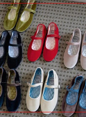 韩国代购rockfish春丝绒布玛丽珍复古芭蕾风低帮平底轻便布鞋单鞋