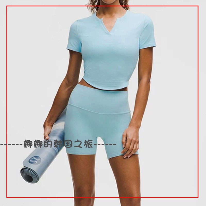 韩国代购lululemon露露乐蒙Ribbed开口短袖T恤紧身裤套装LW3ITUS