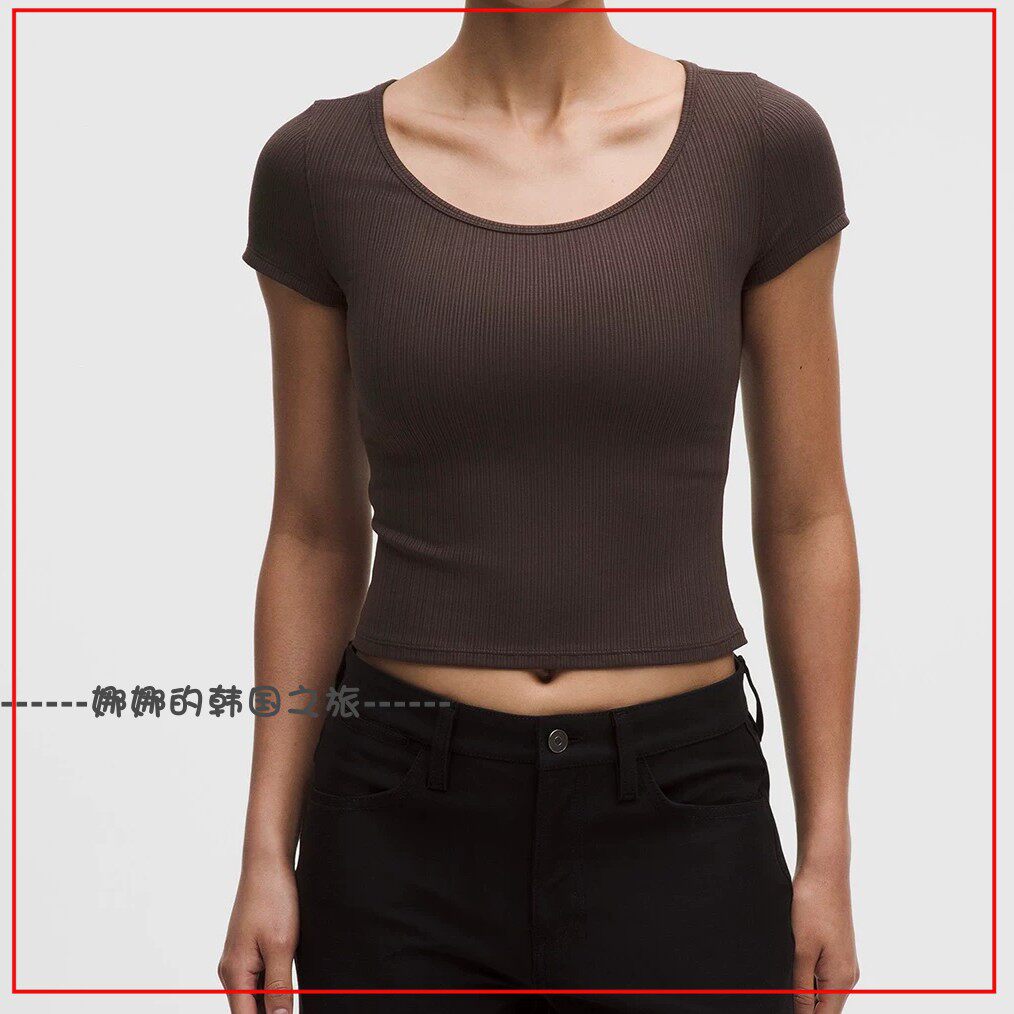 韩国代购lululemon露露乐蒙Hold Tight 紧身罗纹后交叉T恤LW3KNFS