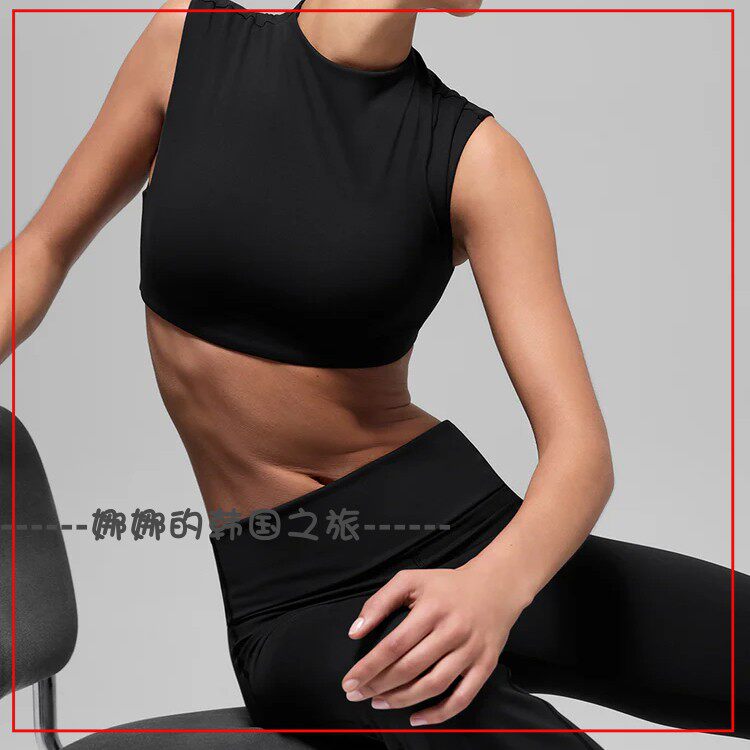 韩国代购ALO Softsculpt Capped Out运动上衣翻边喇叭紧身裤套装