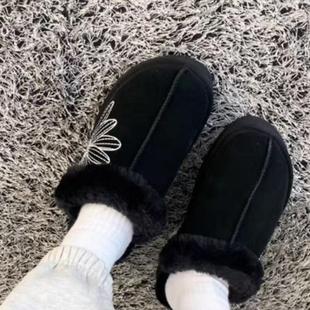 雪地靴 厚底增高4cm雏菊刺绣不对成毛拖鞋 韩国代购 MARDI23秋冬