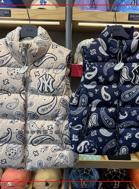 韩国代购MLB 羽绒服腰果花马甲男女保暖时尚休闲背心3ADVI0126