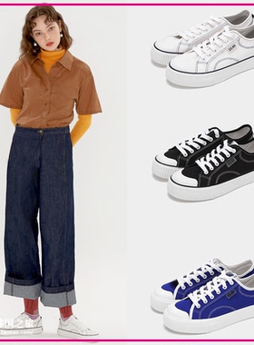 韩国代购23.65 mozzi2018新款低帮缝线男女学生情侣厚底帆布鞋潮