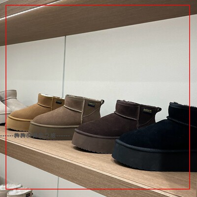 韩国代购rockfish雪地靴低筒皮毛一体厚底毛绒简约复古保暖棉鞋