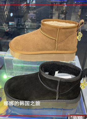 韩国直邮 otz 丑萌鞋 棉鞋低帮短靴增高厚底小花保暖雪地靴